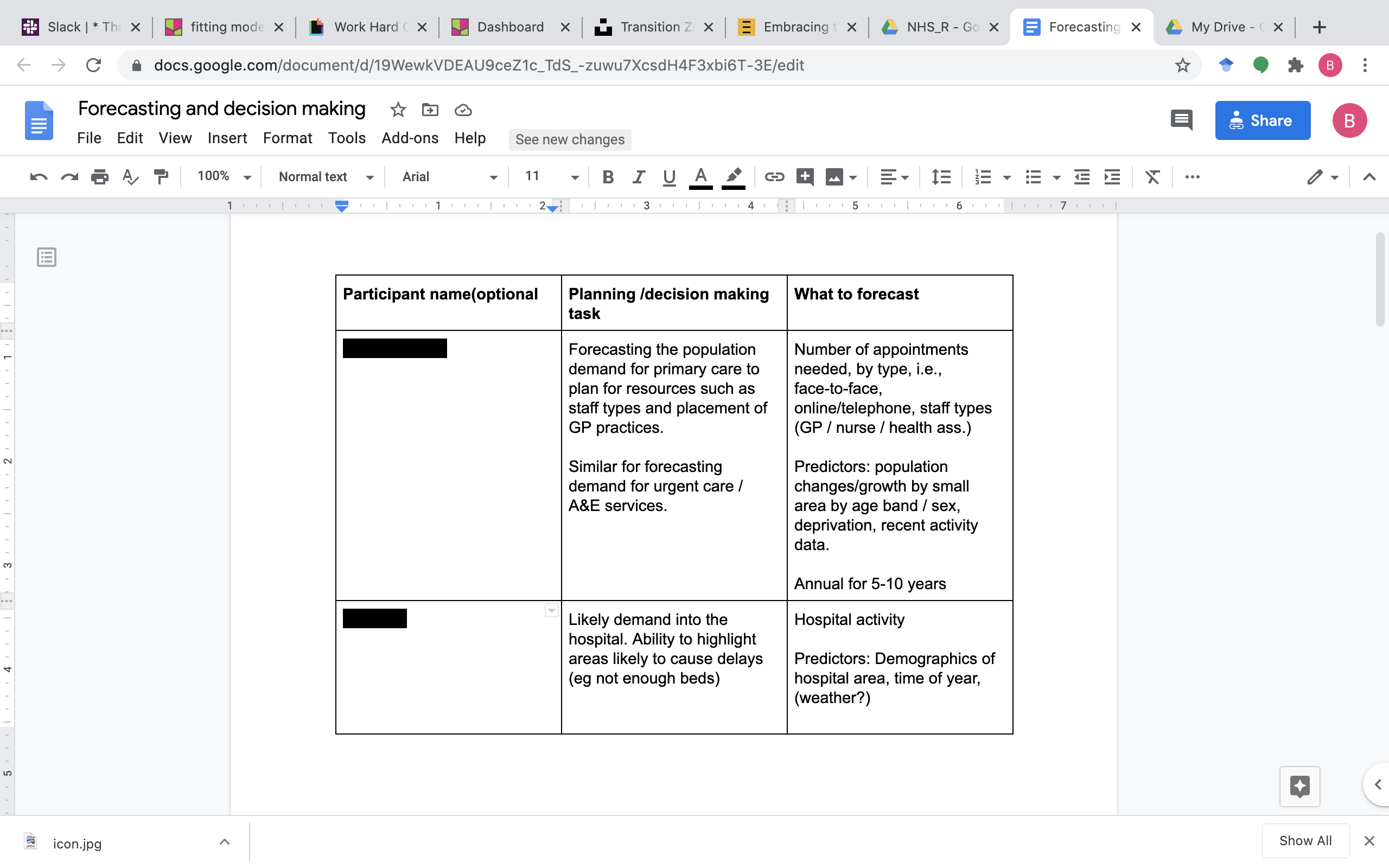 Google Doc. used for a pre-workshop task and opening